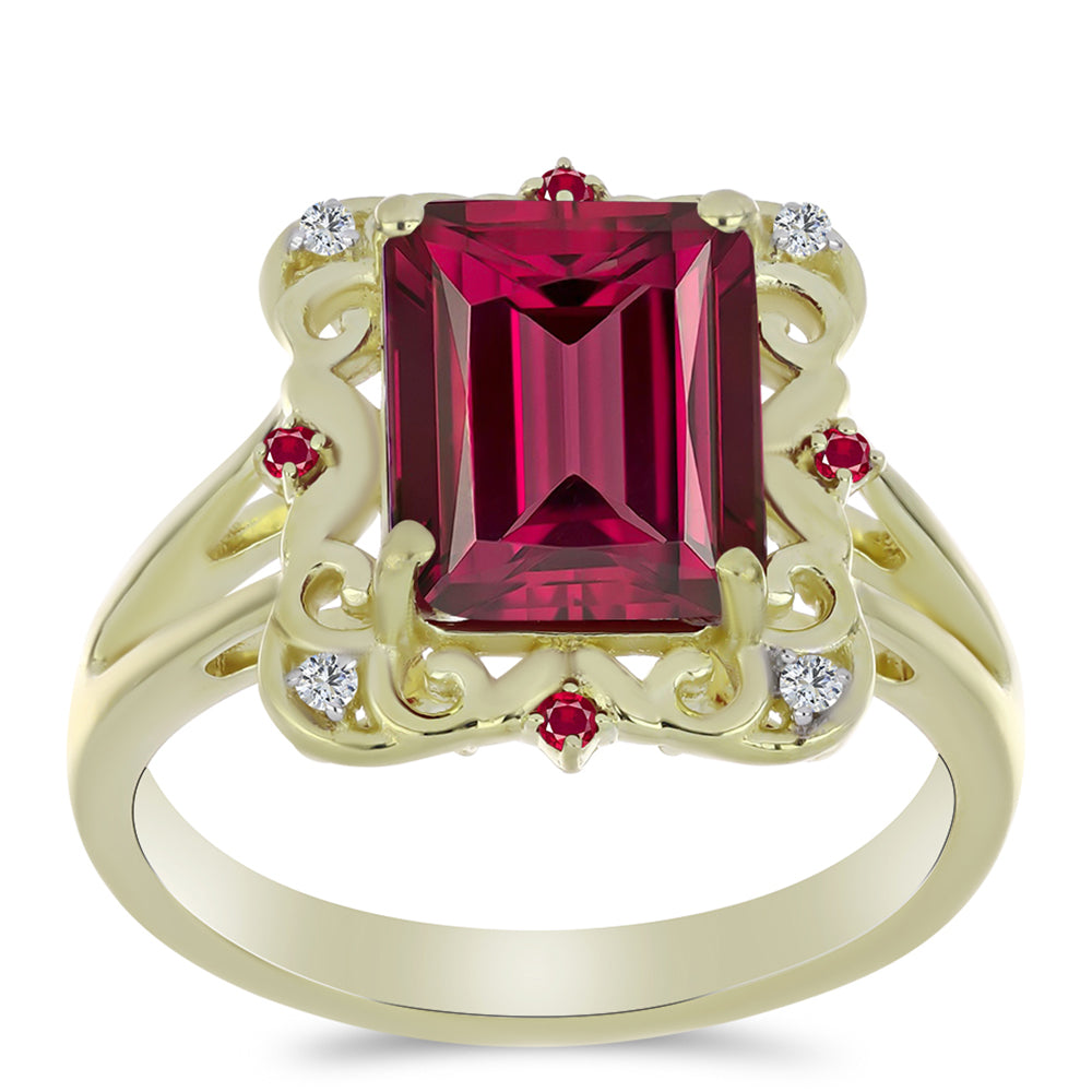 Arannyal Bevont Ezüst Gyűrű Madagaszkári Rubinnal és Fehér Topázzal 3 