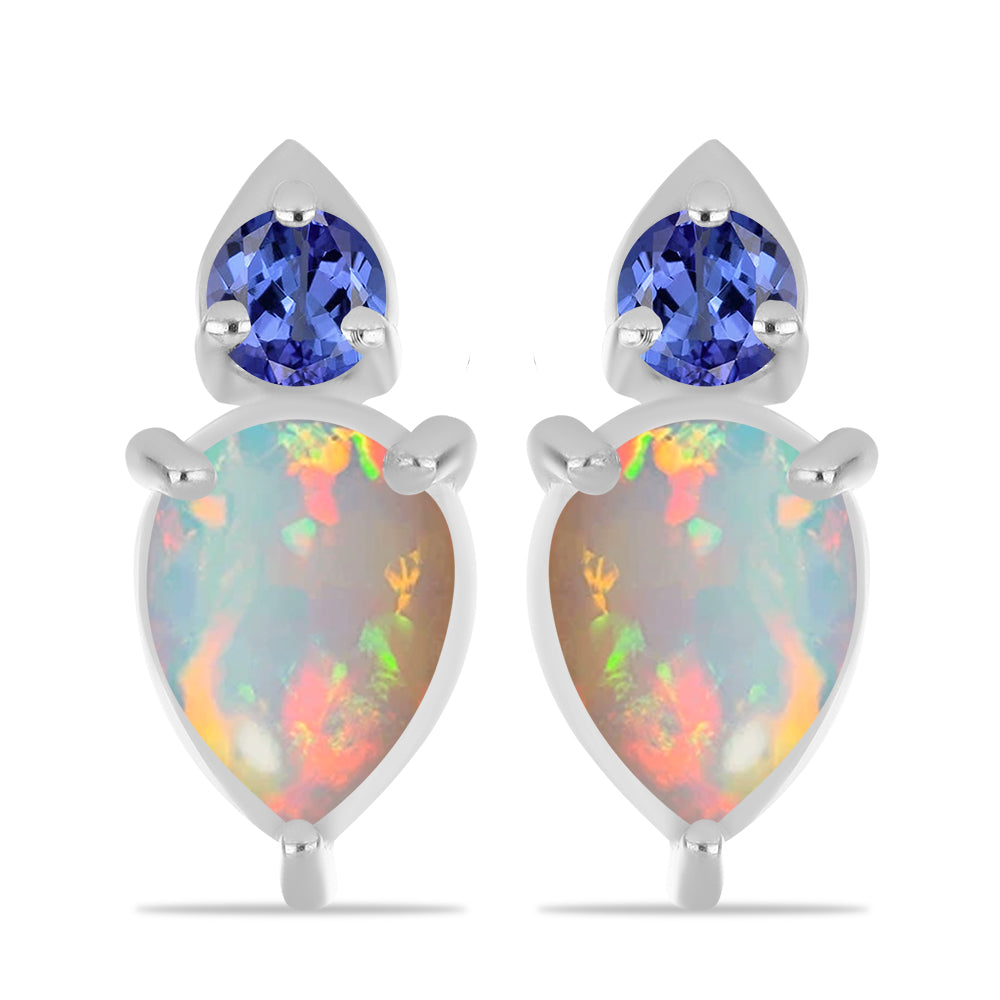 Ezüst Fülbevaló Tanzanittal és Etiópiai Opállal