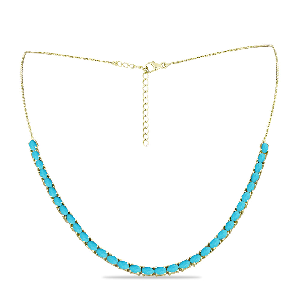 Arannyal Bevont Ezüst Nyaklánc Csipkerózsika Türkizzel