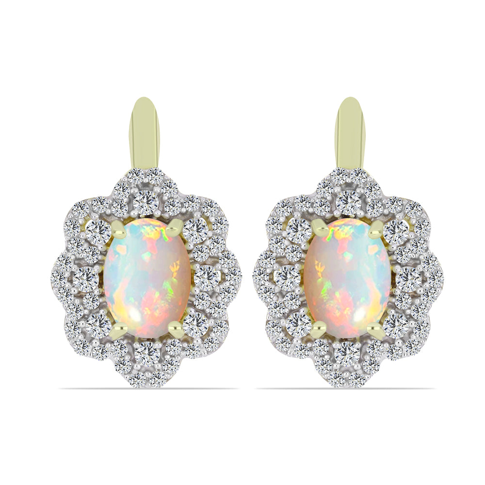 Arannyal Bevont Ezüst Fülbevaló Etiópiai Opállal és Fehér Topázzal 1 