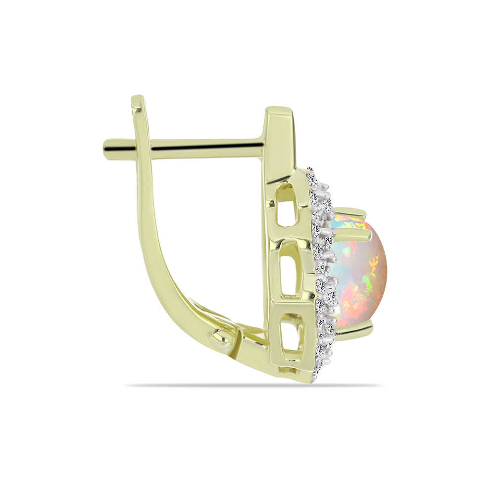 Arannyal Bevont Ezüst Fülbevaló Etiópiai Opállal és Fehér Topázzal 2 