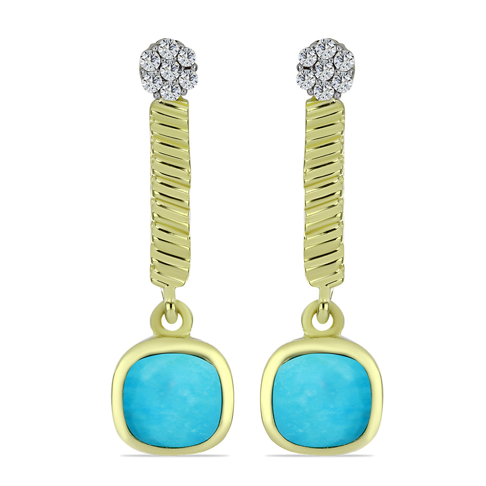 Arannyal Bevont Ezüst Fülbevaló Csipkerózsika Türkizzel és Fehér Topázzal