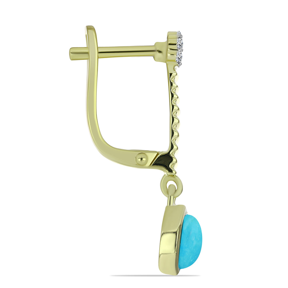 Arannyal Bevont Ezüst Fülbevaló Csipkerózsika Türkizzel és Fehér Topázzal