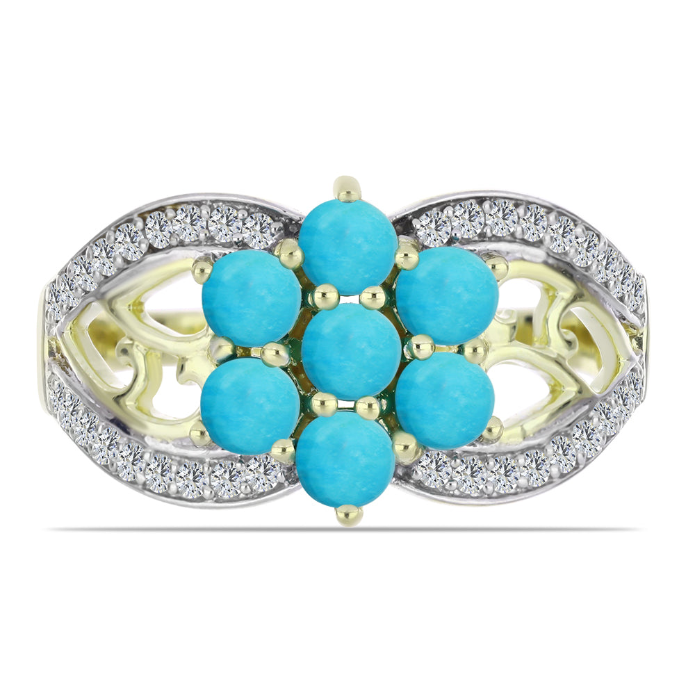 Arannyal Bevont Ezüst Gyűrű Csipkerózsika Türkizzel és Fehér Topázzal 1 