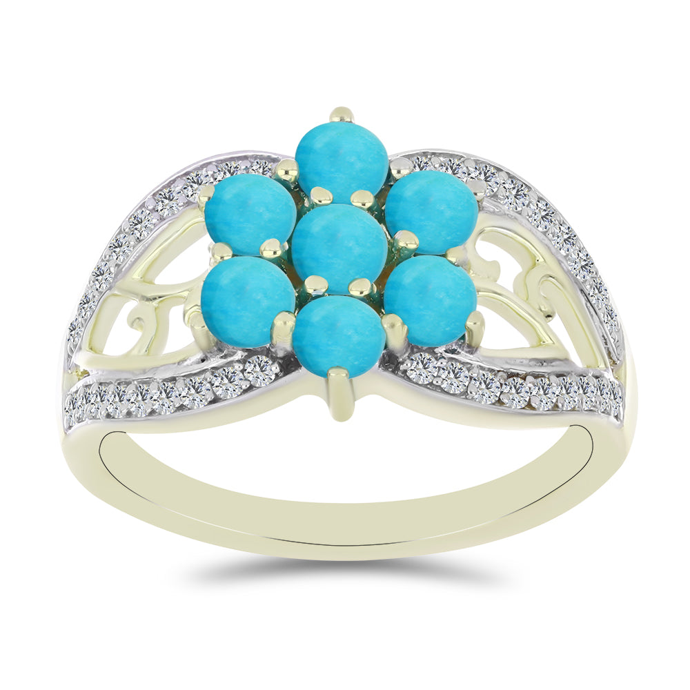 Arannyal Bevont Ezüst Gyűrű Csipkerózsika Türkizzel és Fehér Topázzal