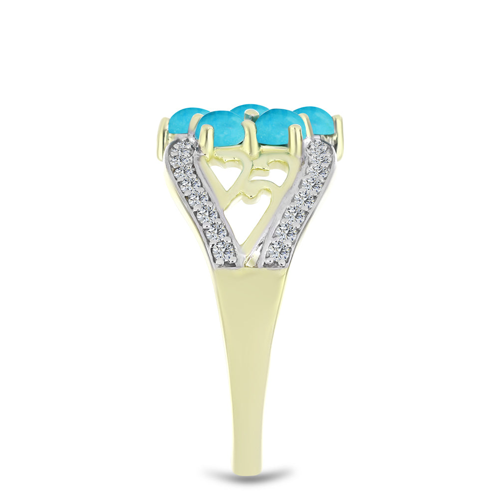 Arannyal Bevont Ezüst Gyűrű Csipkerózsika Türkizzel és Fehér Topázzal 4 