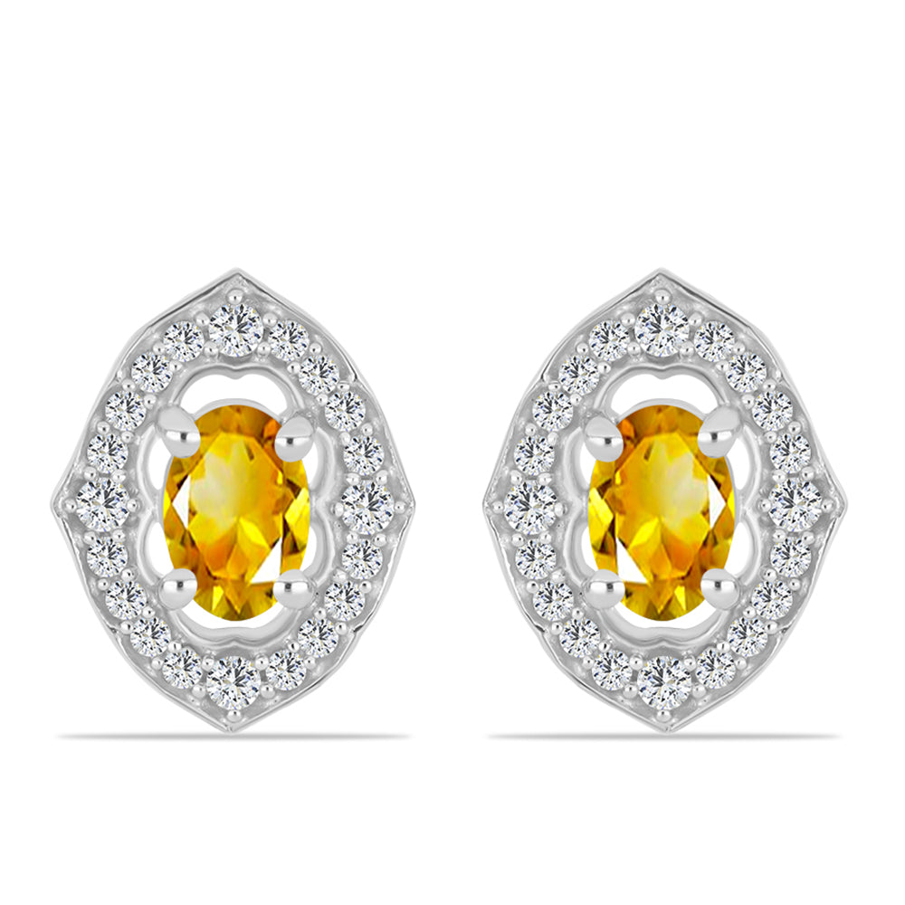 Ezüst Fülbevaló Ural Citrinnel és Fehér Topázzal