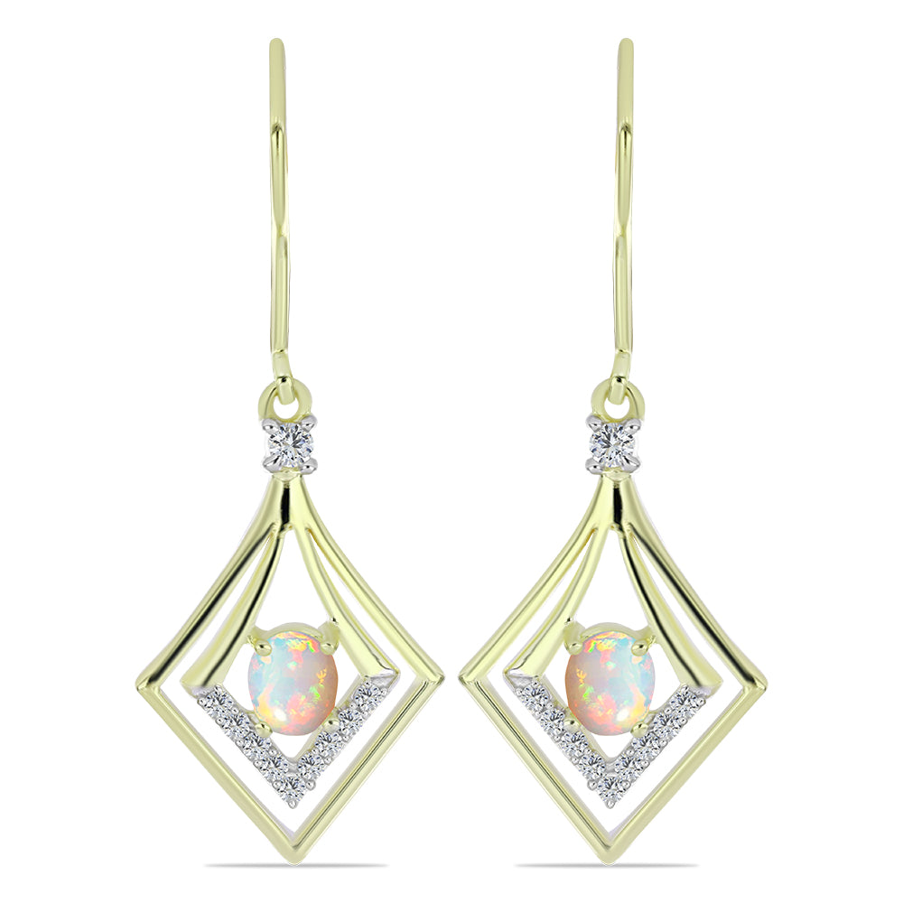 Arannyal Bevont Ezüst Fülbevaló Etiópiai Opállal és Fehér Topázzal