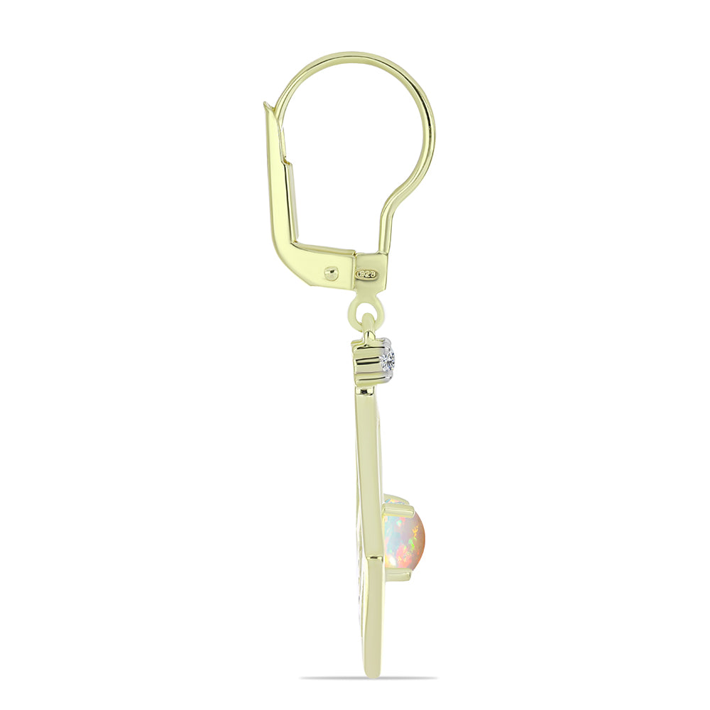 Arannyal Bevont Ezüst Fülbevaló Etiópiai Opállal és Fehér Topázzal 2 