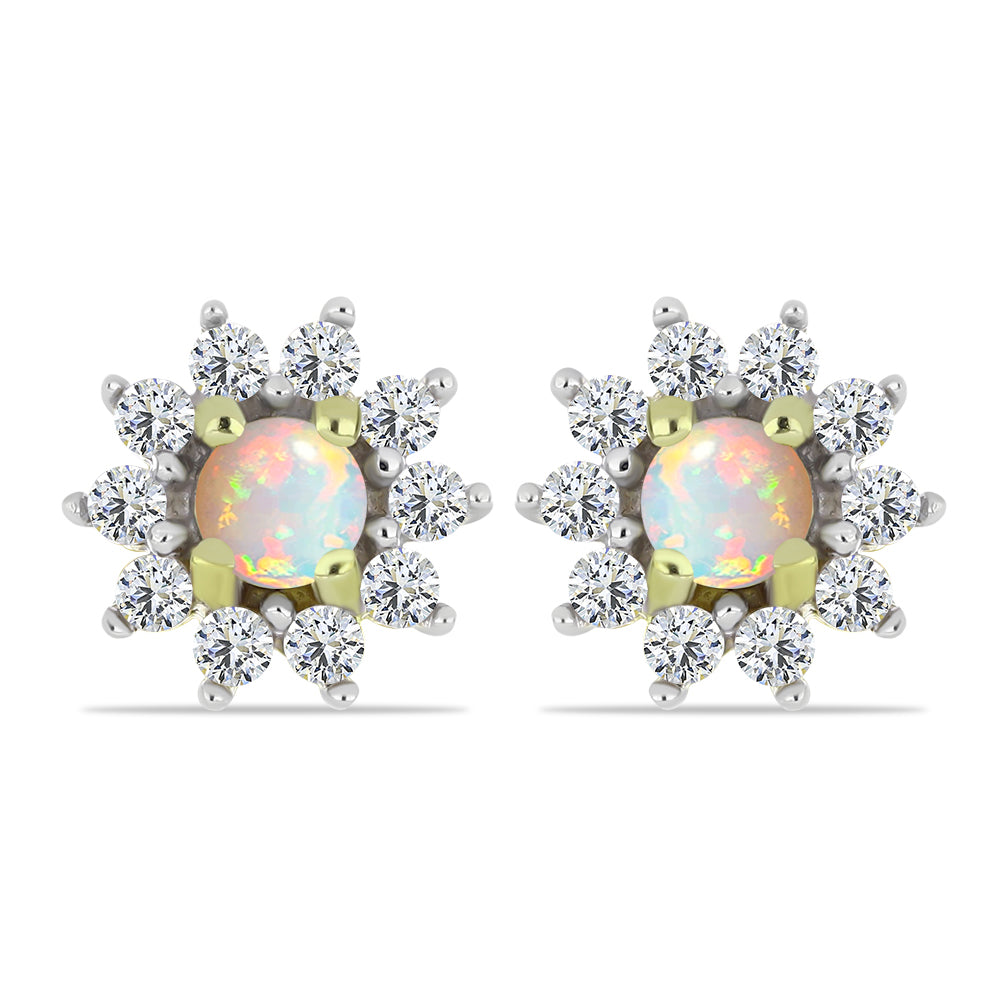 Arannyal Bevont Ezüst Fülbevaló Etiópiai Opállal és Fehér Topázzal