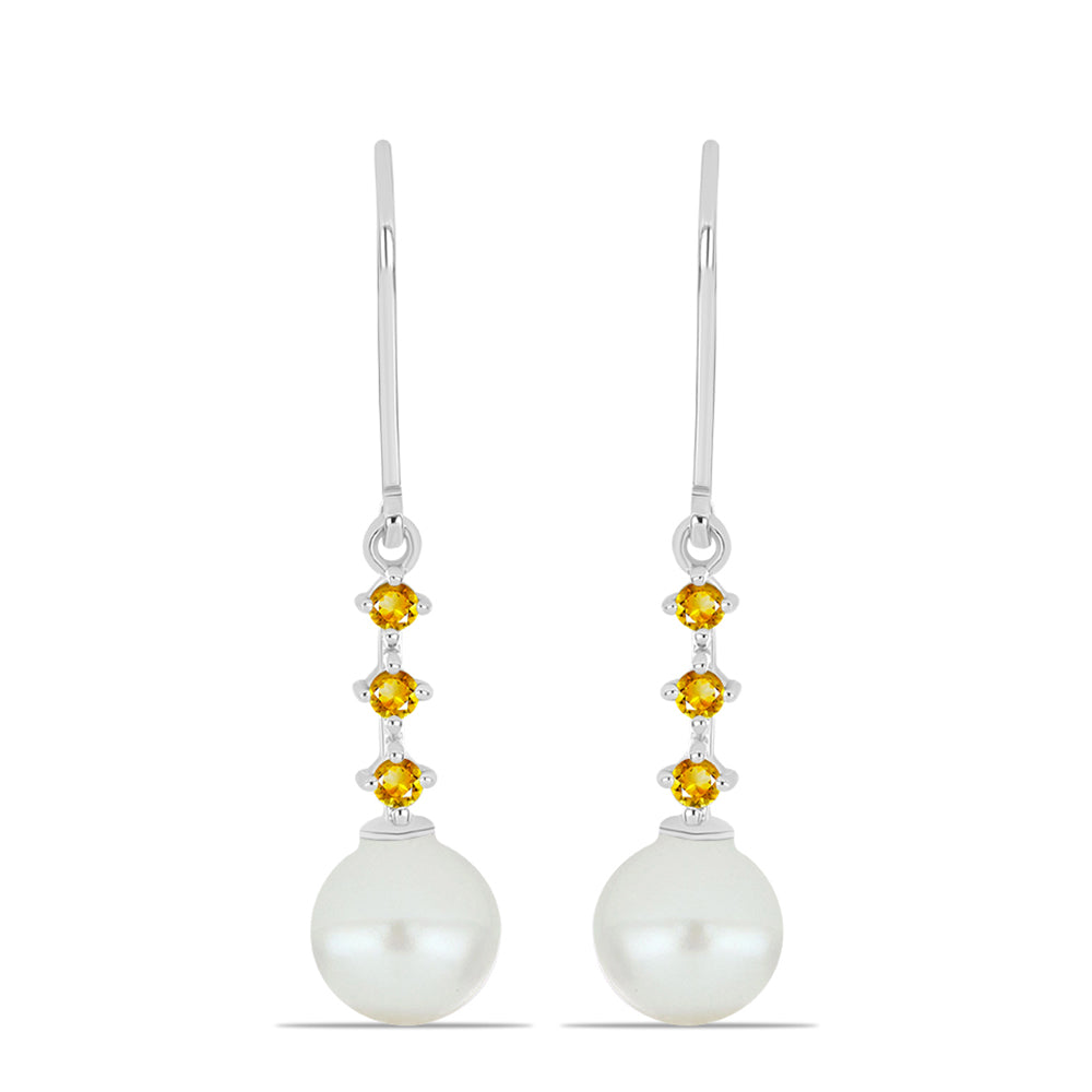 Ezüst Fülbevaló Ural Citrinnel és Fehér Édesvízi Kagylógyönggyel 1 