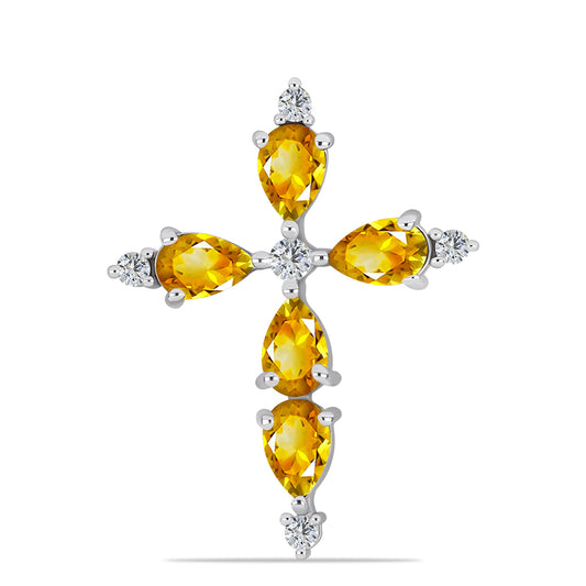 Kereszt Ezüst Medál Ural Citrinnel és Fehér Topázzal