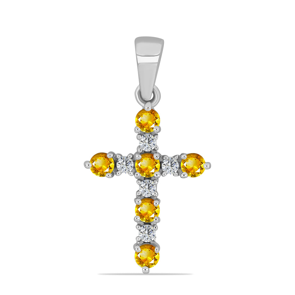 Kereszt Ezüst Medál Ural Citrinnel és Fehér Topázzal