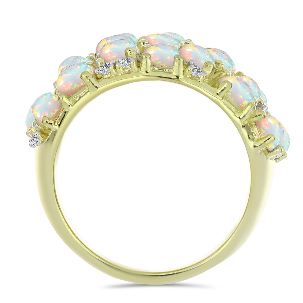 Arannyal Bevont Ezüst Gyűrű Etiópiai Opállal és Fehér Topázzal