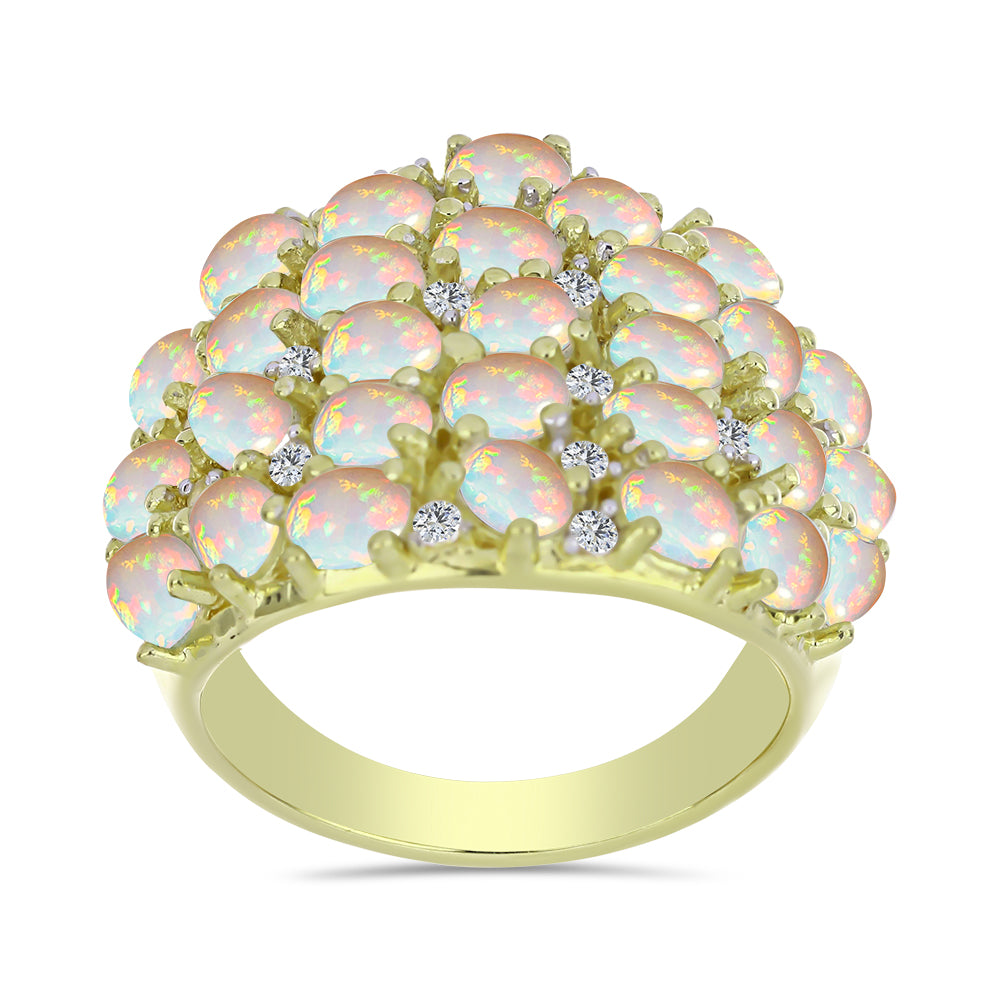 Arannyal Bevont Ezüst Gyűrű Etiópiai Opállal és Fehér Topázzal 3 