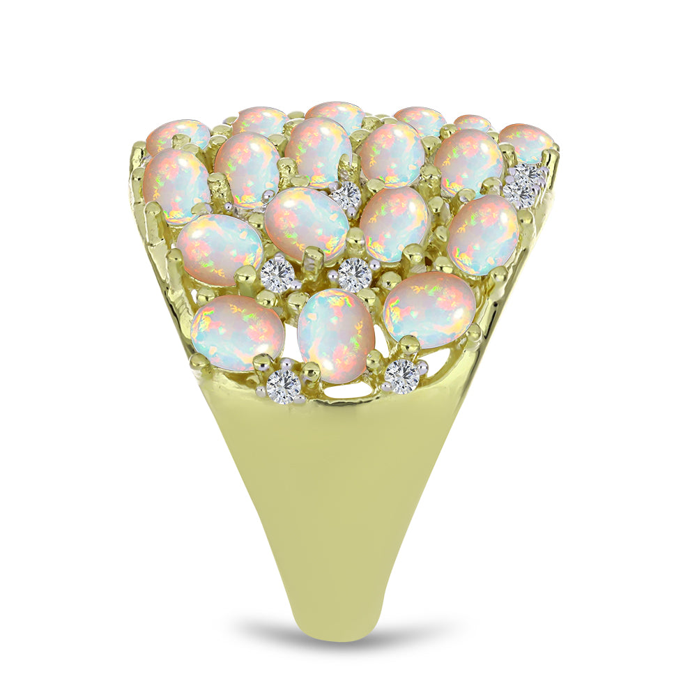 Arannyal Bevont Ezüst Gyűrű Etiópiai Opállal és Fehér Topázzal 4 