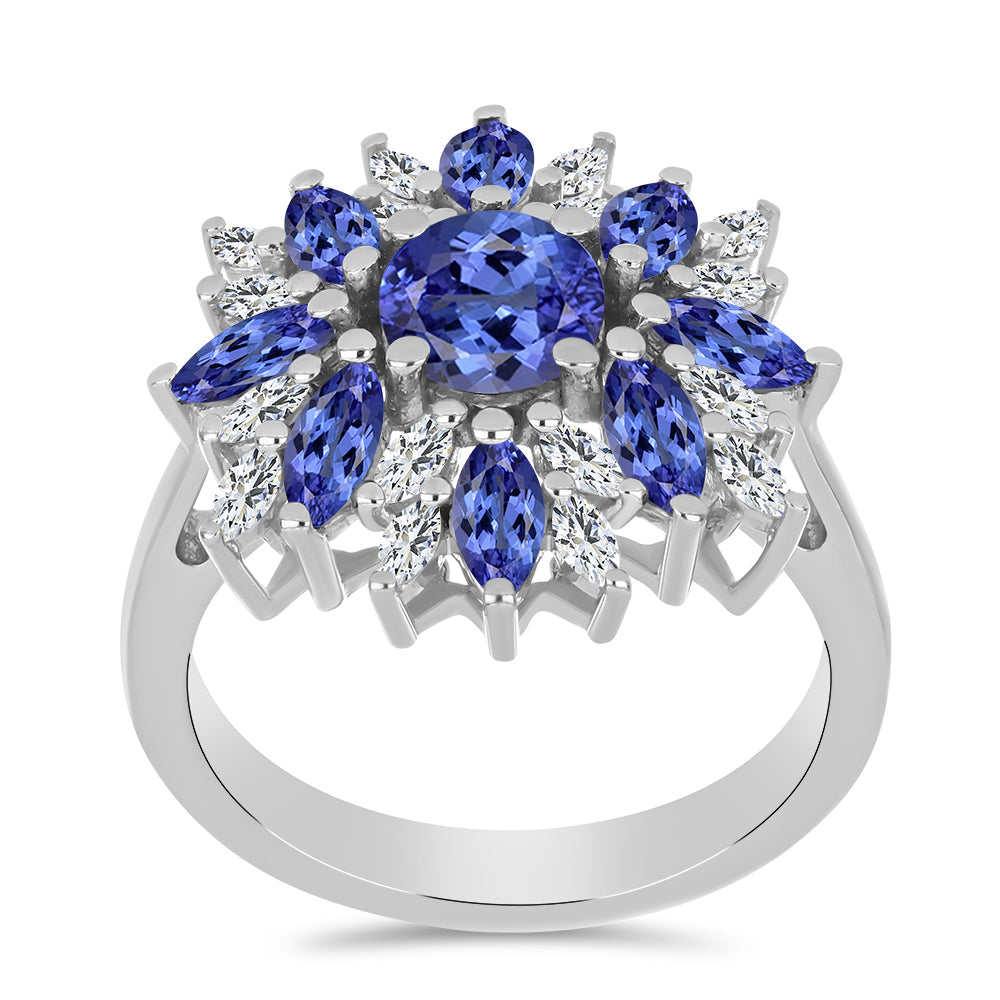 Ezüst Gyűrű Tanzanittal és Fehér Cirkónnal