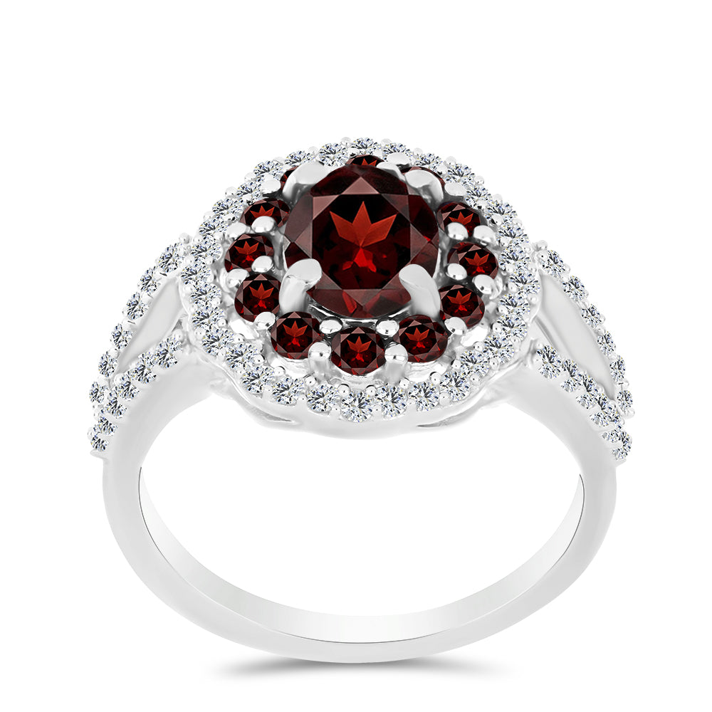 Ezüst Gyűrű Barton Gránáttal és Fehér Topázzal