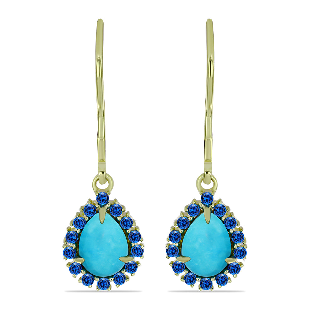 Arannyal Bevont Ezüst Fülbevaló Csipkerózsika Türkizzel és Svájci Kék Topázzal