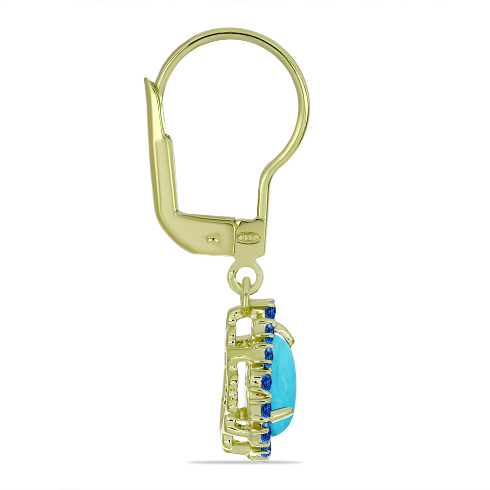 Arannyal Bevont Ezüst Fülbevaló Csipkerózsika Türkizzel és Svájci Kék Topázzal