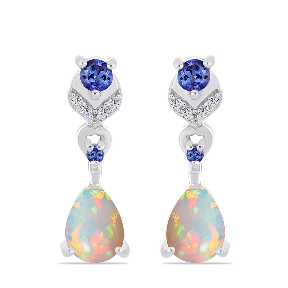 Ezüst Fülbevaló Tanzanittal és Etiópiai Opállal