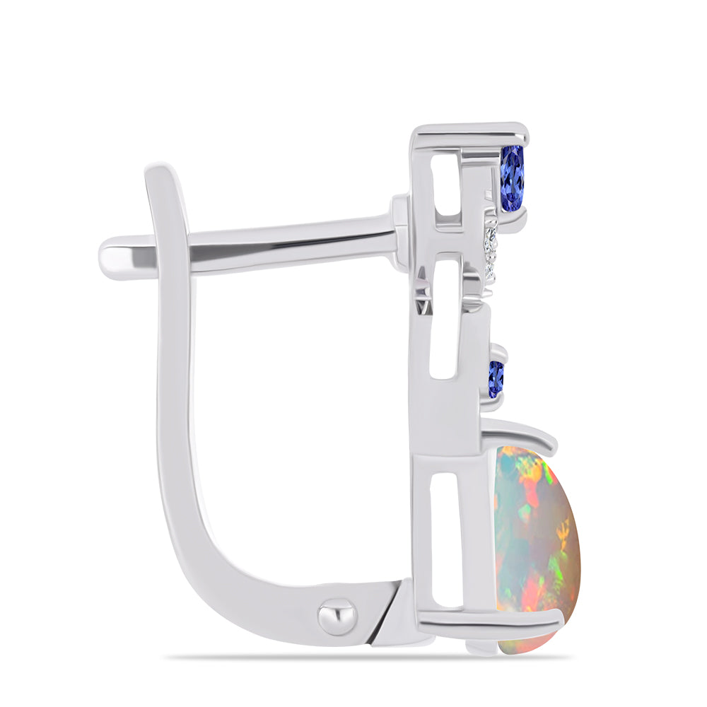 Ezüst Fülbevaló Tanzanittal és Etiópiai Opállal