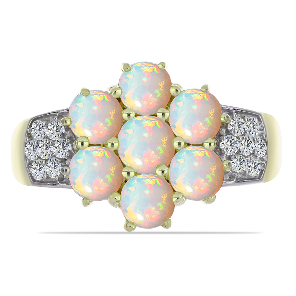 Arannyal Bevont Ezüst Gyűrű Etiópiai Opállal és Fehér Topázzal