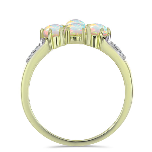 Arannyal Bevont Ezüst Gyűrű Etiópiai Opállal és Fehér Topázzal