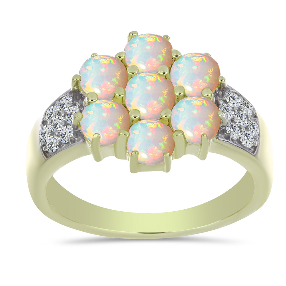 Arannyal Bevont Ezüst Gyűrű Etiópiai Opállal és Fehér Topázzal