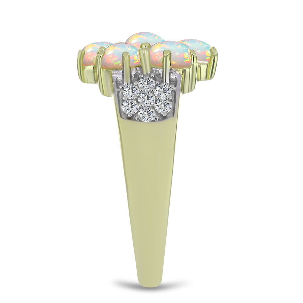 Arannyal Bevont Ezüst Gyűrű Etiópiai Opállal és Fehér Topázzal 4 