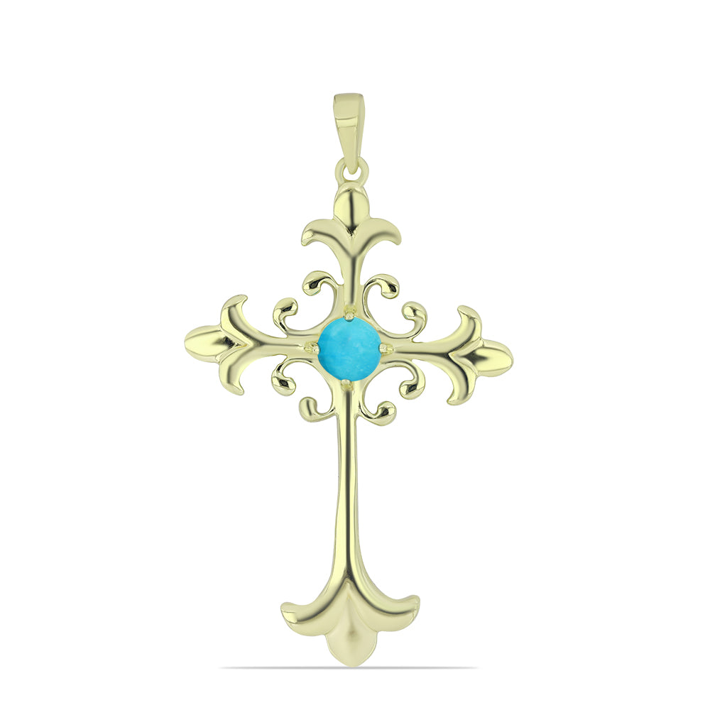 Kereszt Arannyal Bevont Ezüst Medál Csipkerózsika Türkizzel 1 
