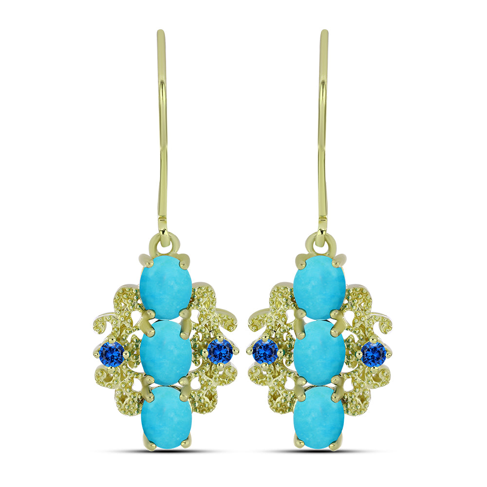 Arannyal Bevont Ezüst Fülbevaló Csipkerózsika Türkizzel és Svájci Kék Topázzal