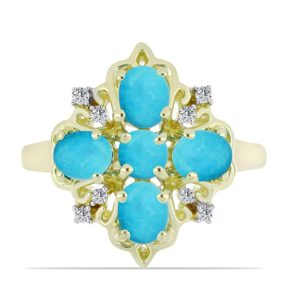 Arannyal Bevont Ezüst Gyűrű Csipkerózsika Türkizzel és Fehér Topázzal 1 