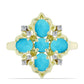 Arannyal Bevont Ezüst Gyűrű Csipkerózsika Türkizzel és Fehér Topázzal