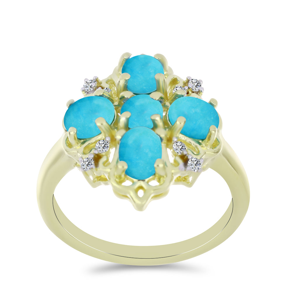 Arannyal Bevont Ezüst Gyűrű Csipkerózsika Türkizzel és Fehér Topázzal 3 