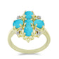 Arannyal Bevont Ezüst Gyűrű Csipkerózsika Türkizzel és Fehér Topázzal