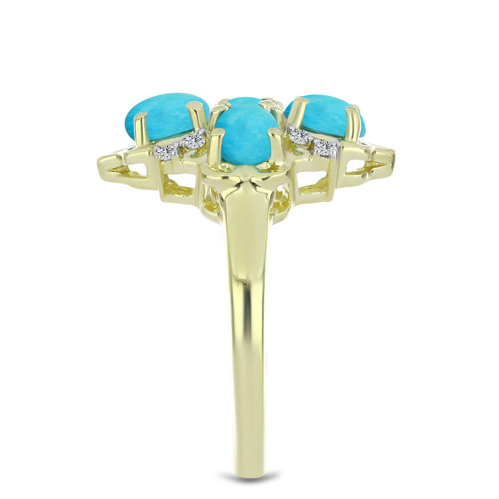 Arannyal Bevont Ezüst Gyűrű Csipkerózsika Türkizzel és Fehér Topázzal 4 