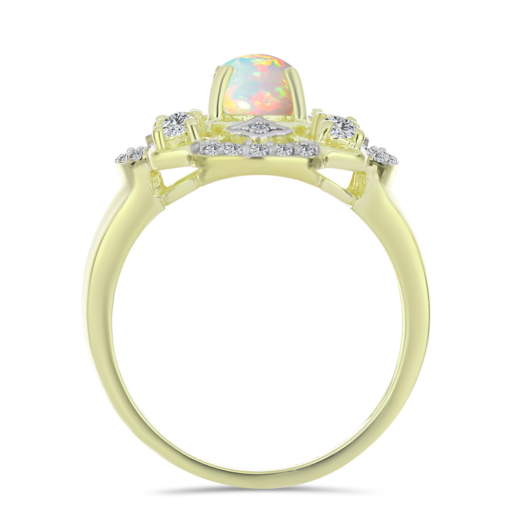 Arannyal Bevont Ezüst Gyűrű Etiópiai Opállal és Fehér Topázzal