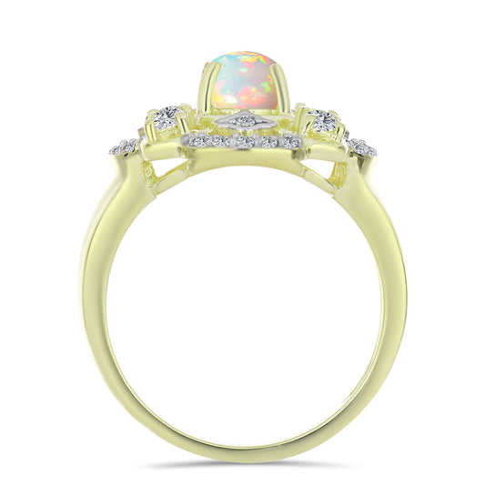 Arannyal Bevont Ezüst Gyűrű Etiópiai Opállal és Fehér Topázzal