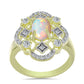 Arannyal Bevont Ezüst Gyűrű Etiópiai Opállal és Fehér Topázzal
