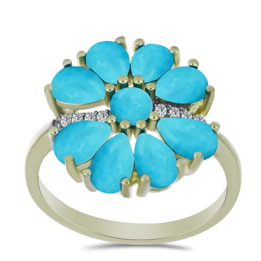 Arannyal Bevont Ezüst Gyűrű Csipkerózsika Türkizzel