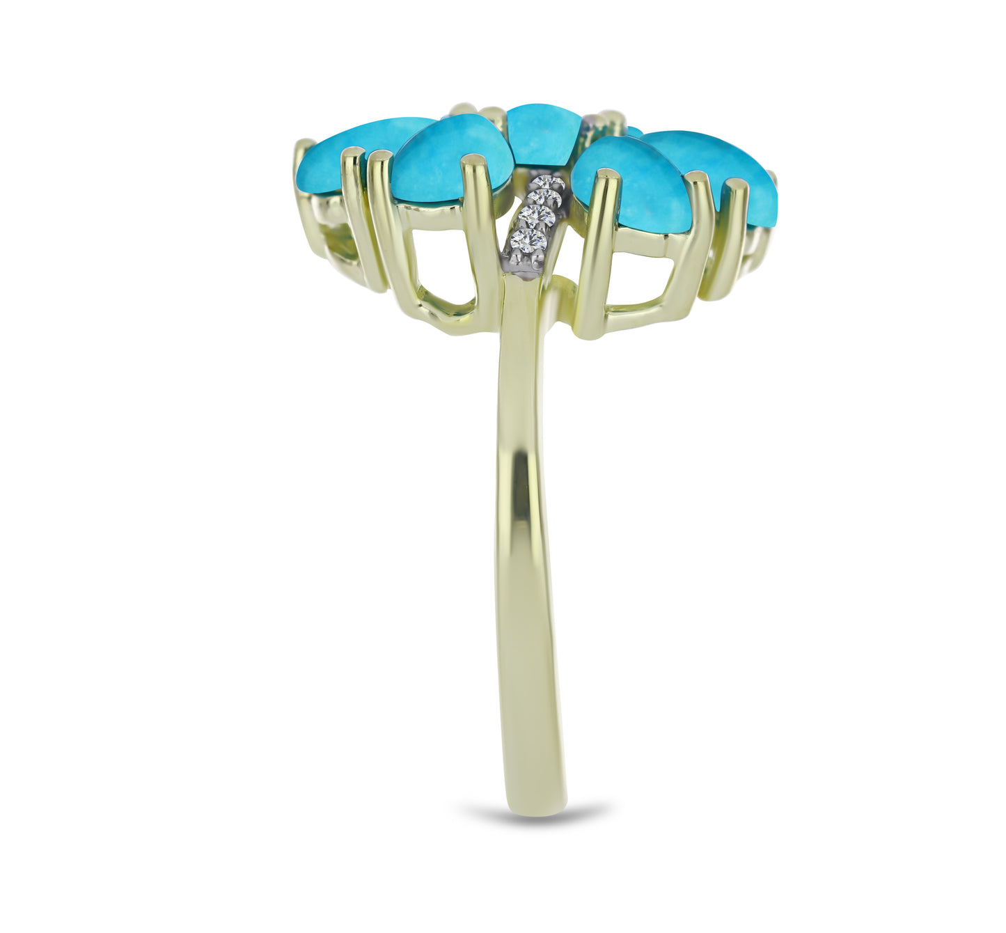 Arannyal Bevont Ezüst Gyűrű Csipkerózsika Türkizzel