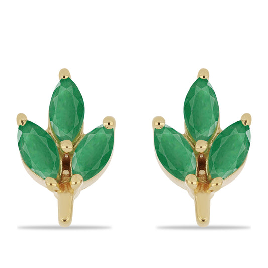 Arannyal Bevont Ezüst Fülbevaló Brazil Smaragddal