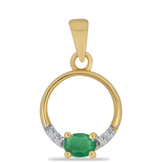 Arannyal Bevont Ezüst Medál Brazil Smaragddal és Fehér Cirkónnal