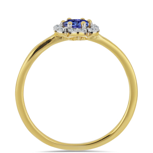 Arannyal Bevont Ezüst Gyűrű Tanzanittal és Fehér Cirkónnal