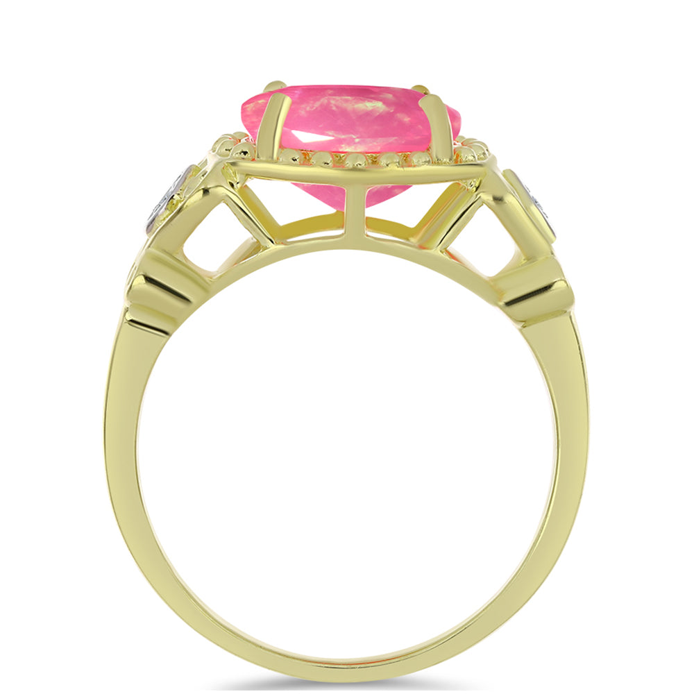 Arannyal Bevont Ezüst Gyűrű Rózsaszínű Lega Dembi Etióp Opállal és Fehér Topázzal