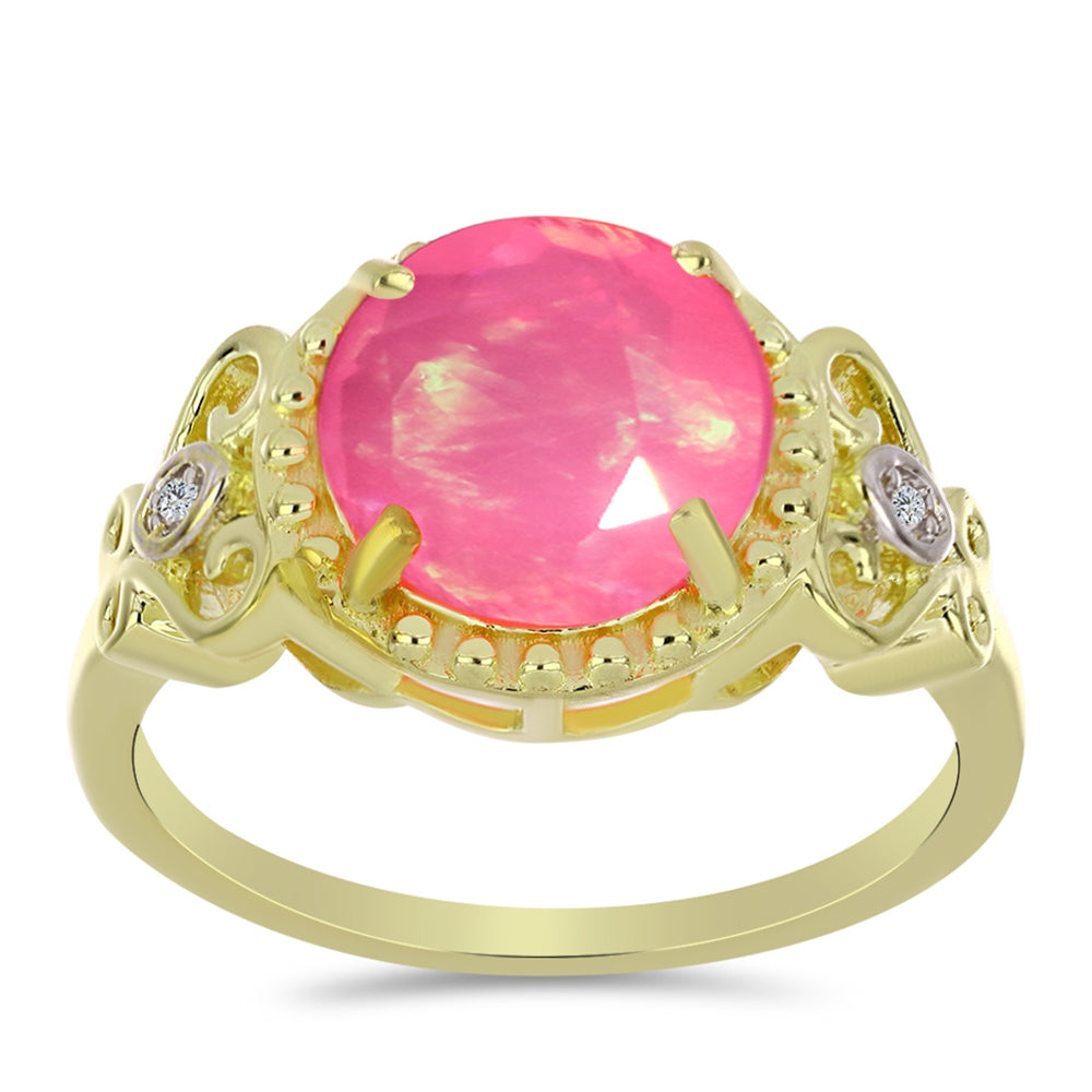 Arannyal Bevont Ezüst Gyűrű Rózsaszínű Lega Dembi Etióp Opállal és Fehér Topázzal 3 