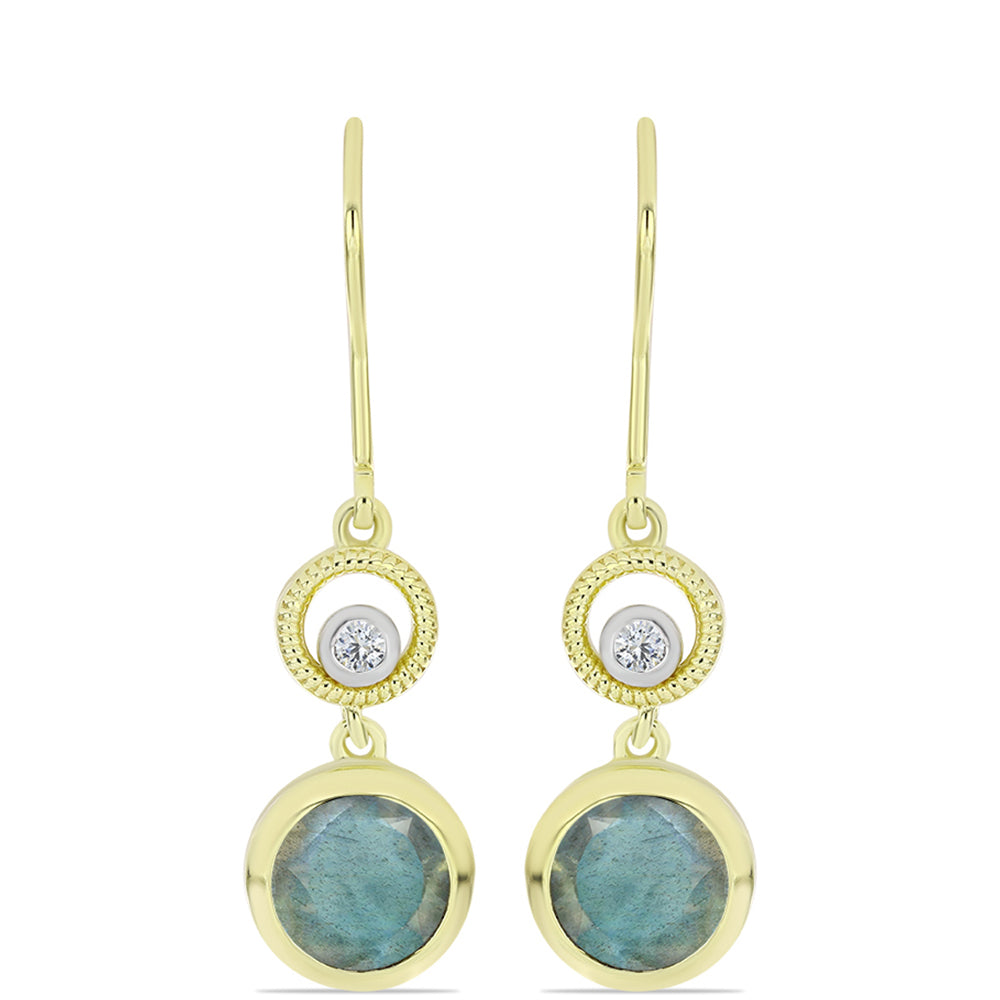 Arannyal Bevont Ezüst Fülbevaló Labradorittal és Fehér Topázzal 1 