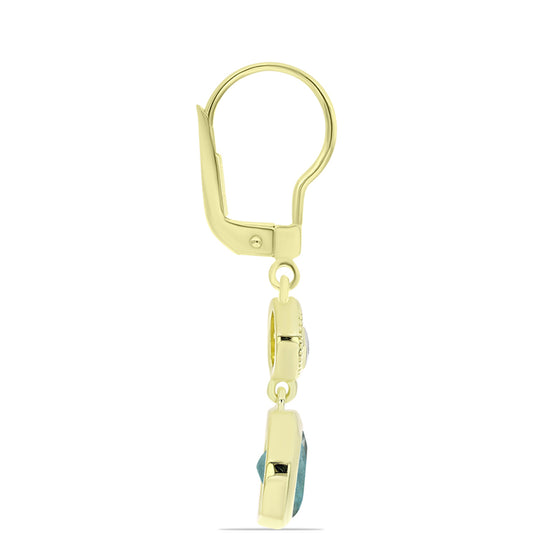 Arannyal Bevont Ezüst Fülbevaló Labradorittal és Fehér Topázzal