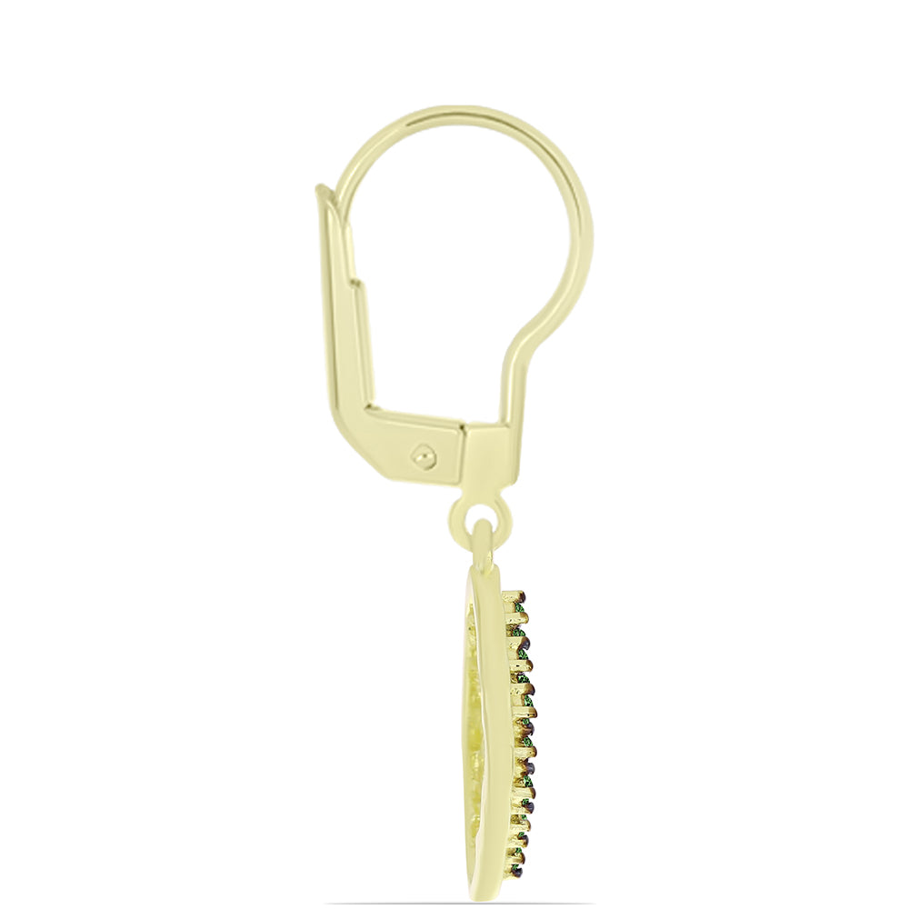 Arannyal Bevont Ezüst Fülbevaló Zöld Gyémánttal 2 